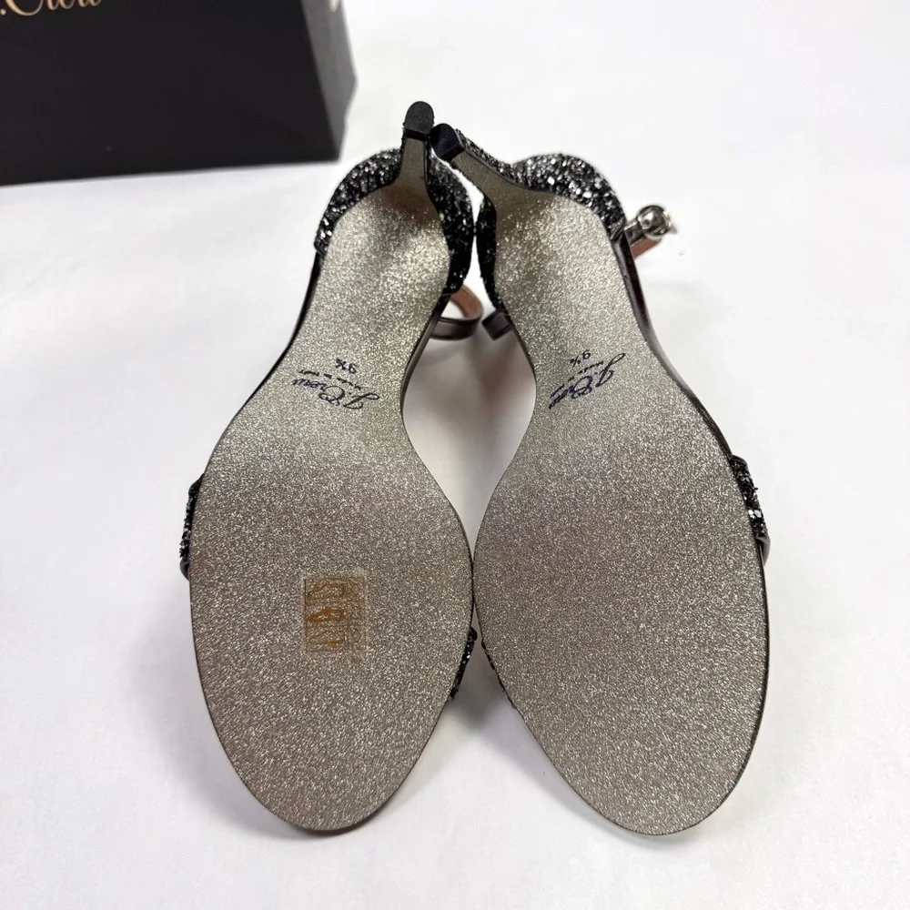NEW - J. Crew Riley Sandal Stiletto Heels Silver Gunmetal Glitter Size 9.5 NIB